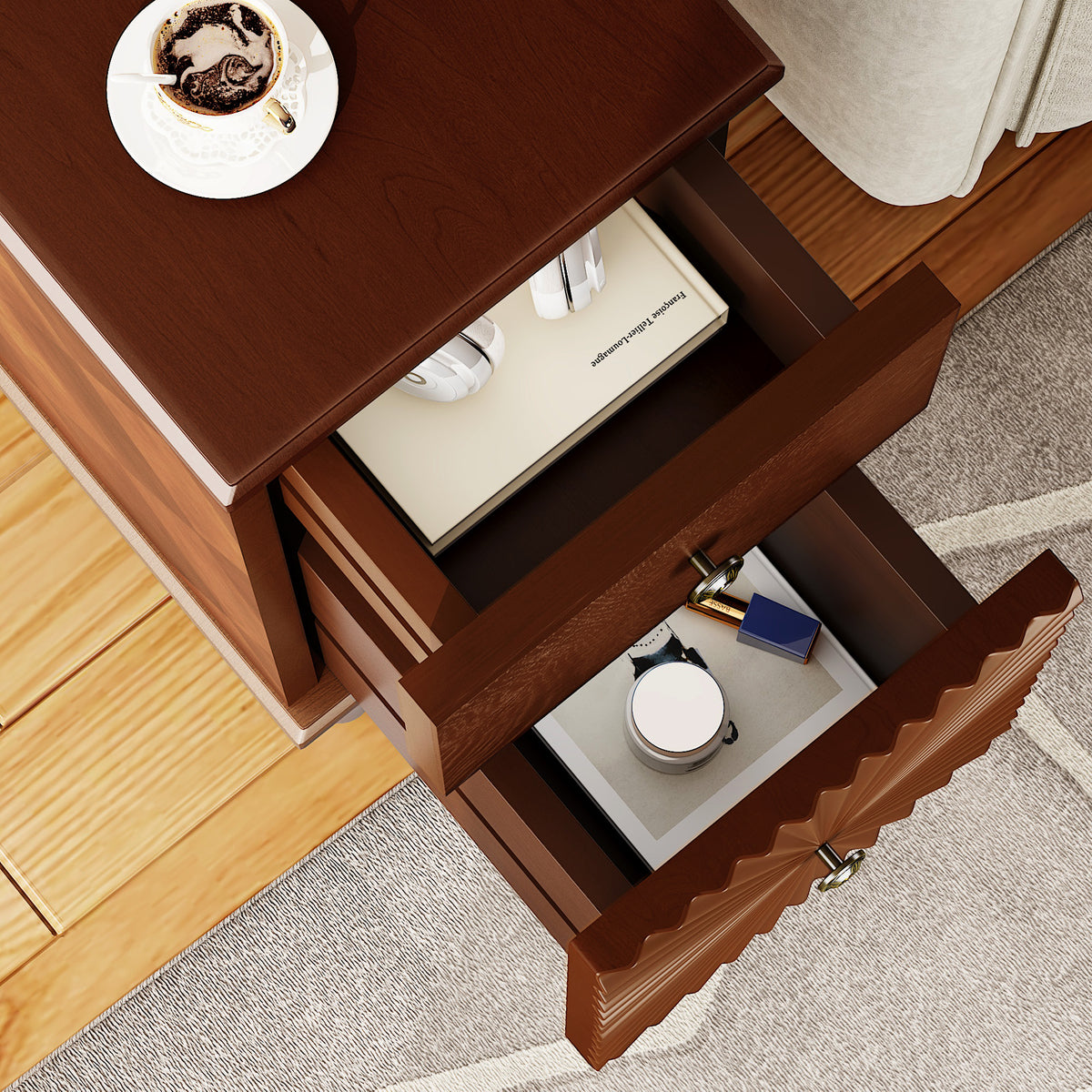Walnut nightstand — alternate angle