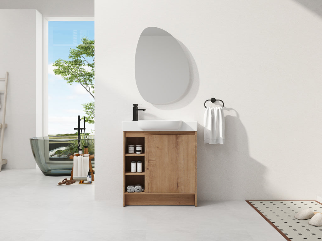Imitative Oak bathroom vanity — detail view
