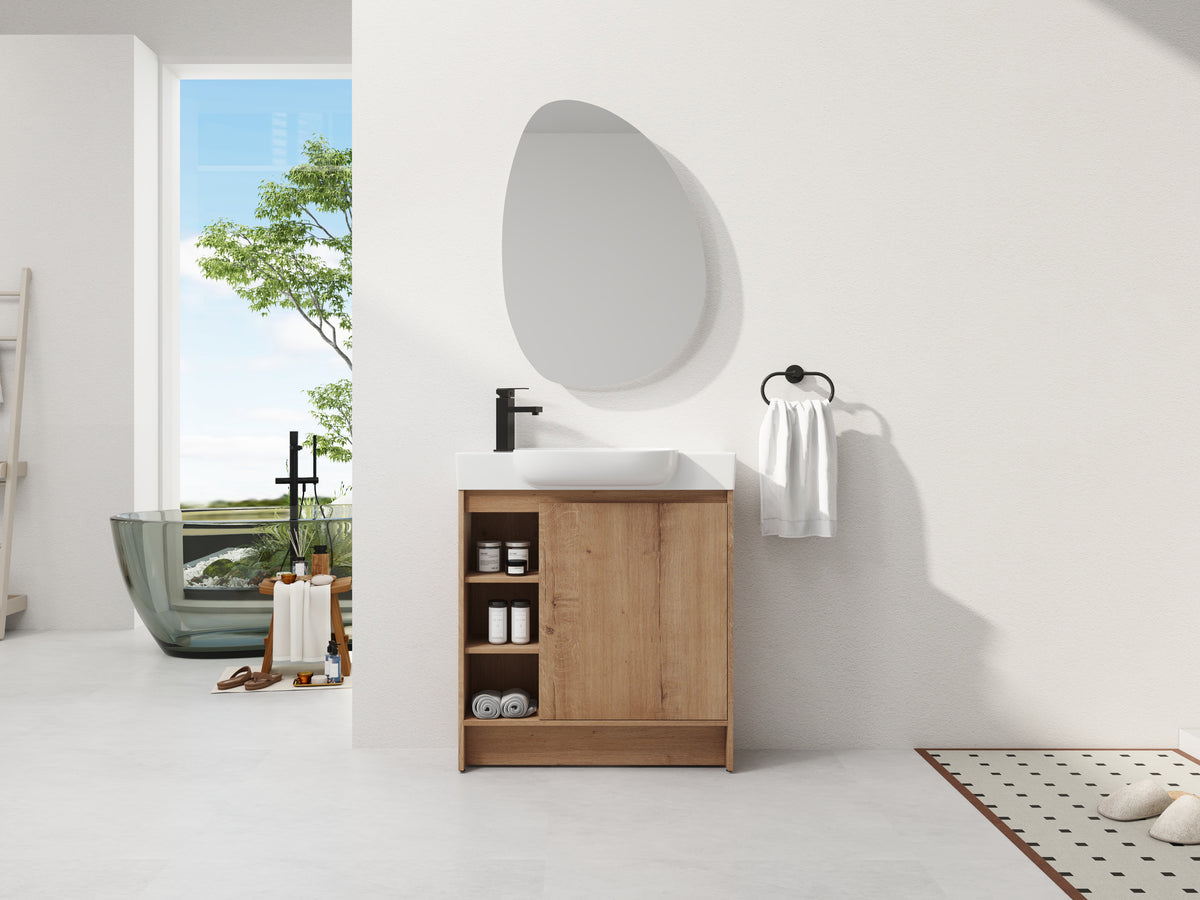 Imitative Oak bathroom vanity — detail view