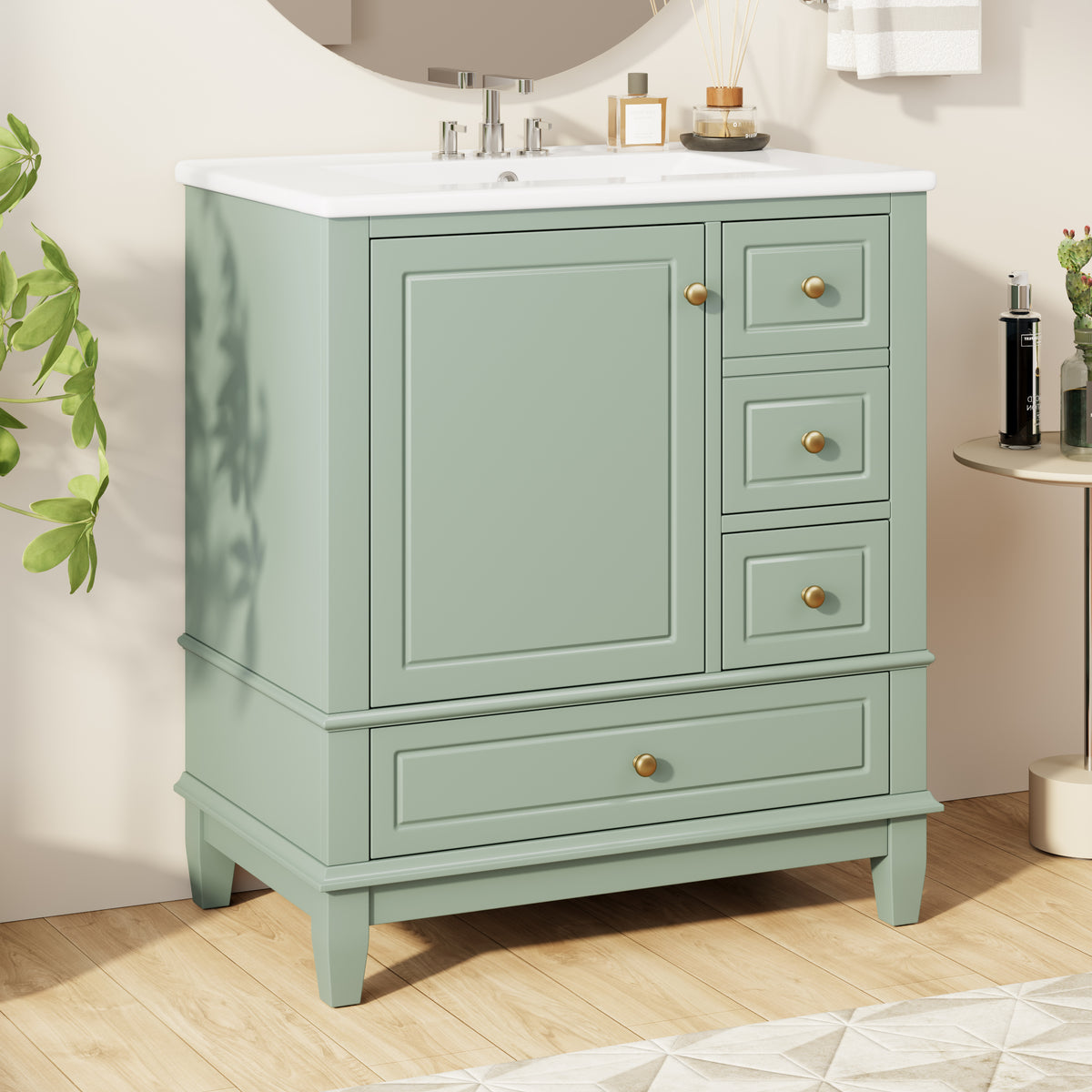 Light Green bathroom vanity — side view