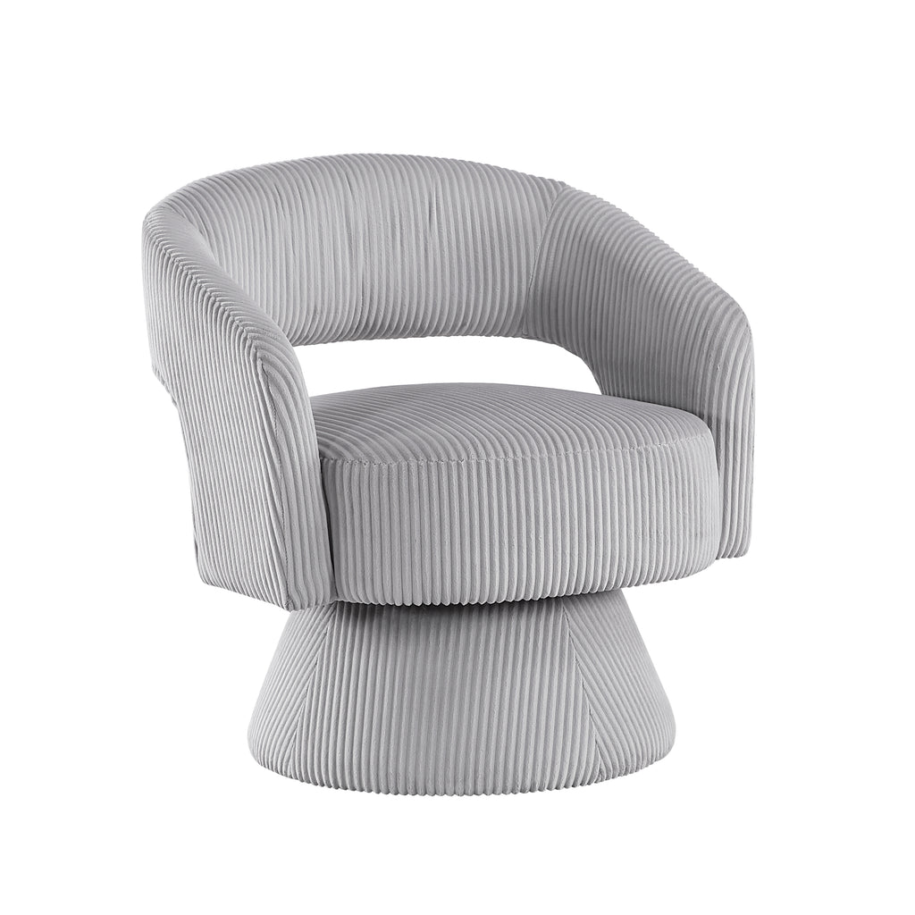 Gray accent chair — detail view