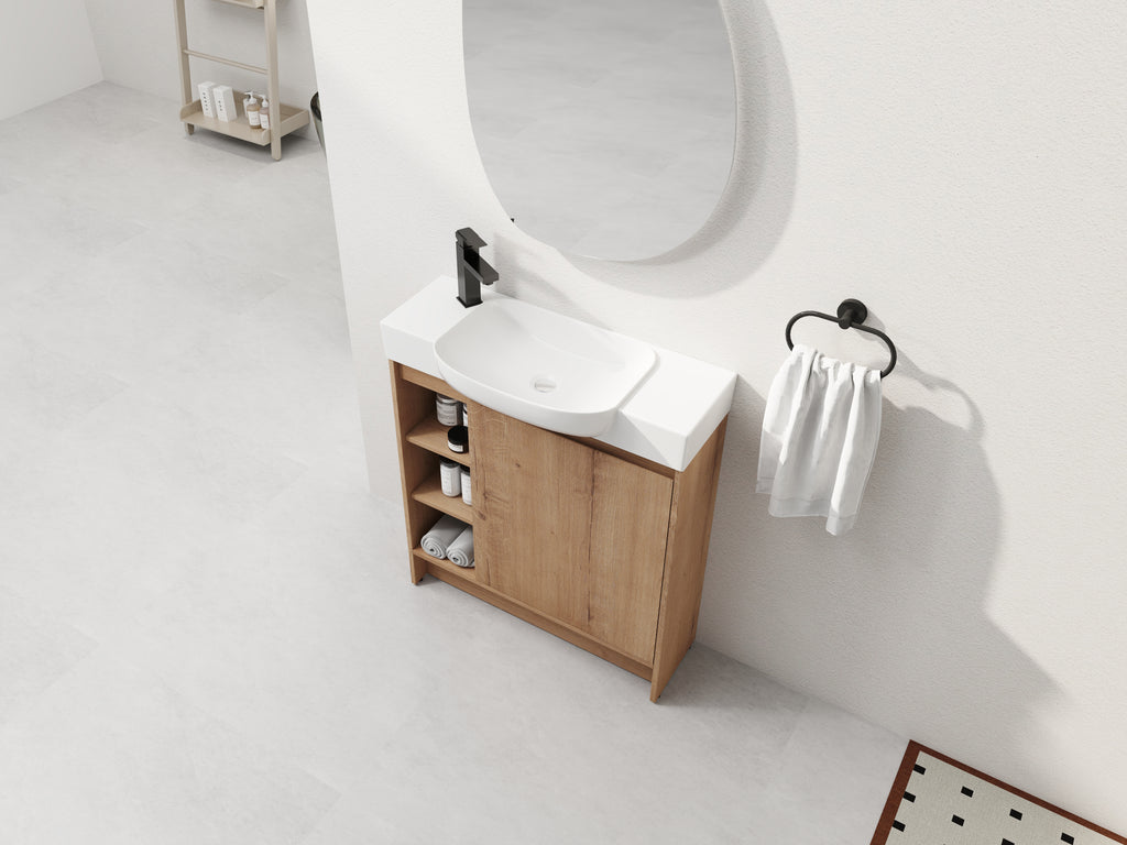 Imitative Oak bathroom vanity — alternate angle