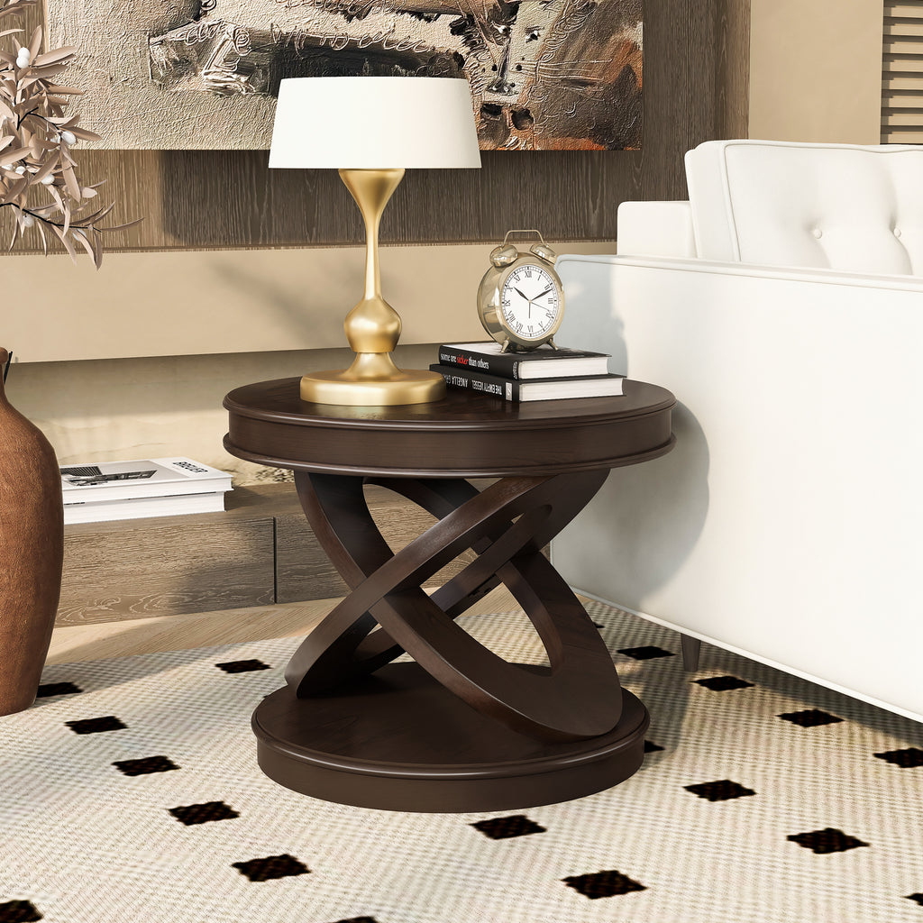 Espresso side table — styled view