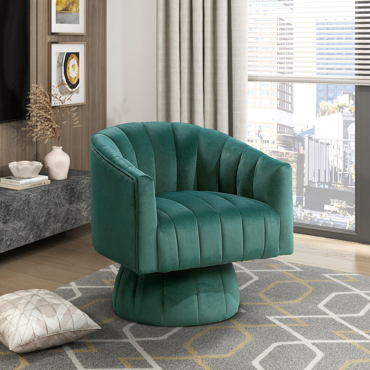 Dark Green barrel accent chair — product view