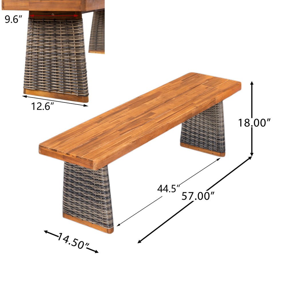 Grey outdoor bench — detail view