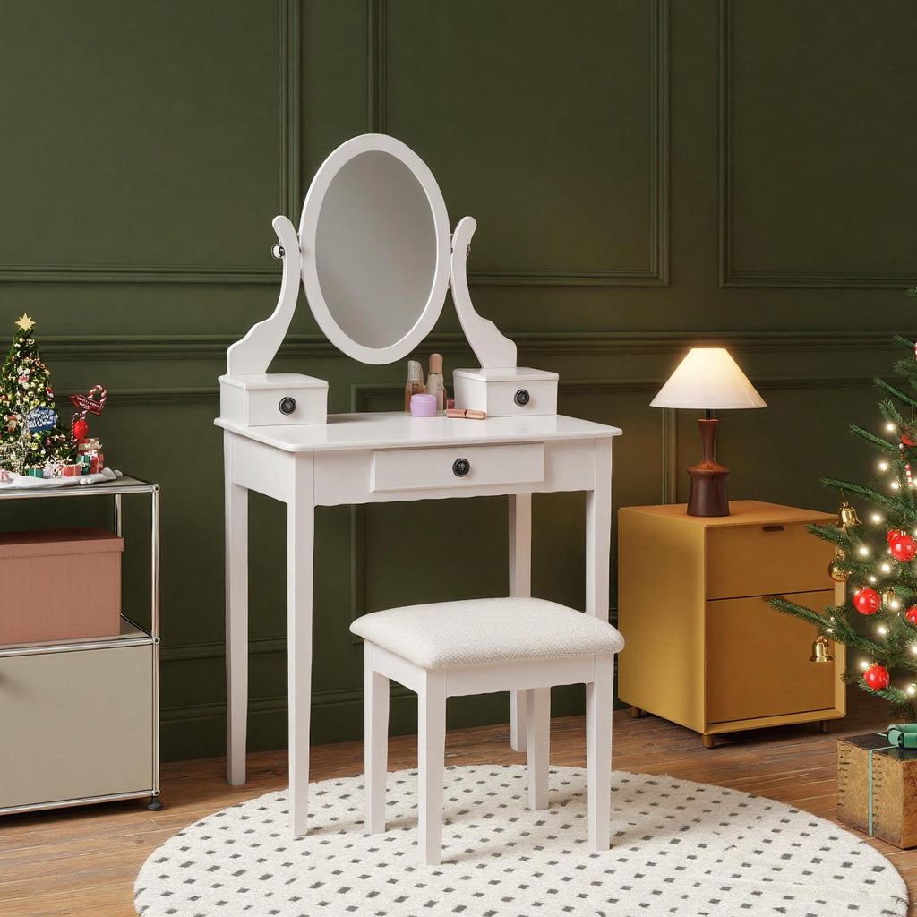 White vanity desk — front view