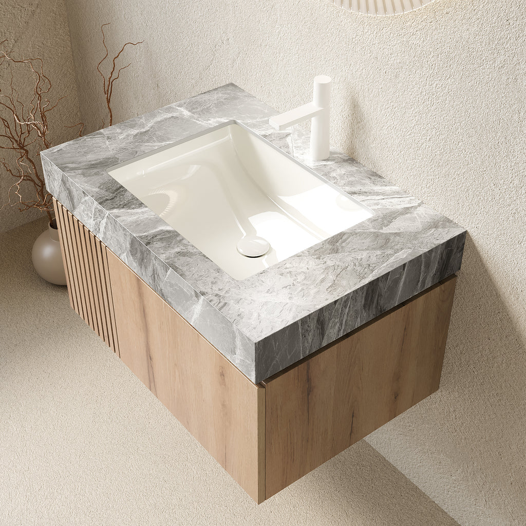 Light Gray bathroom vanity — detail view