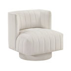 Beige barrel accent chair — detail view