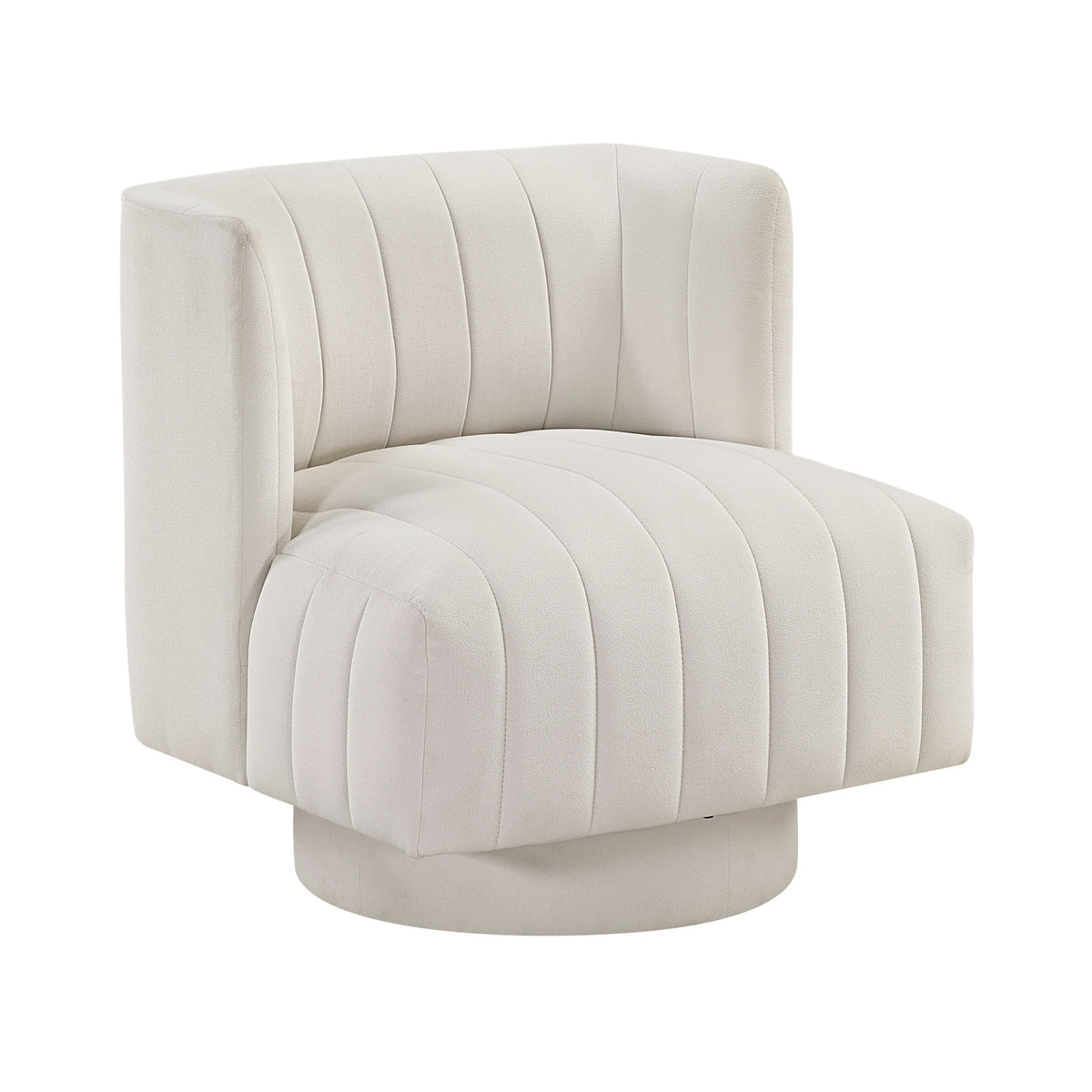 Beige barrel accent chair — detail view