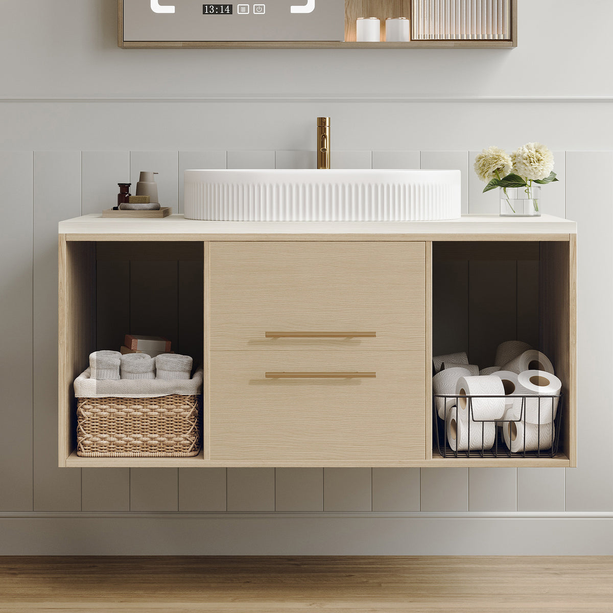 White bathroom vanity — product view