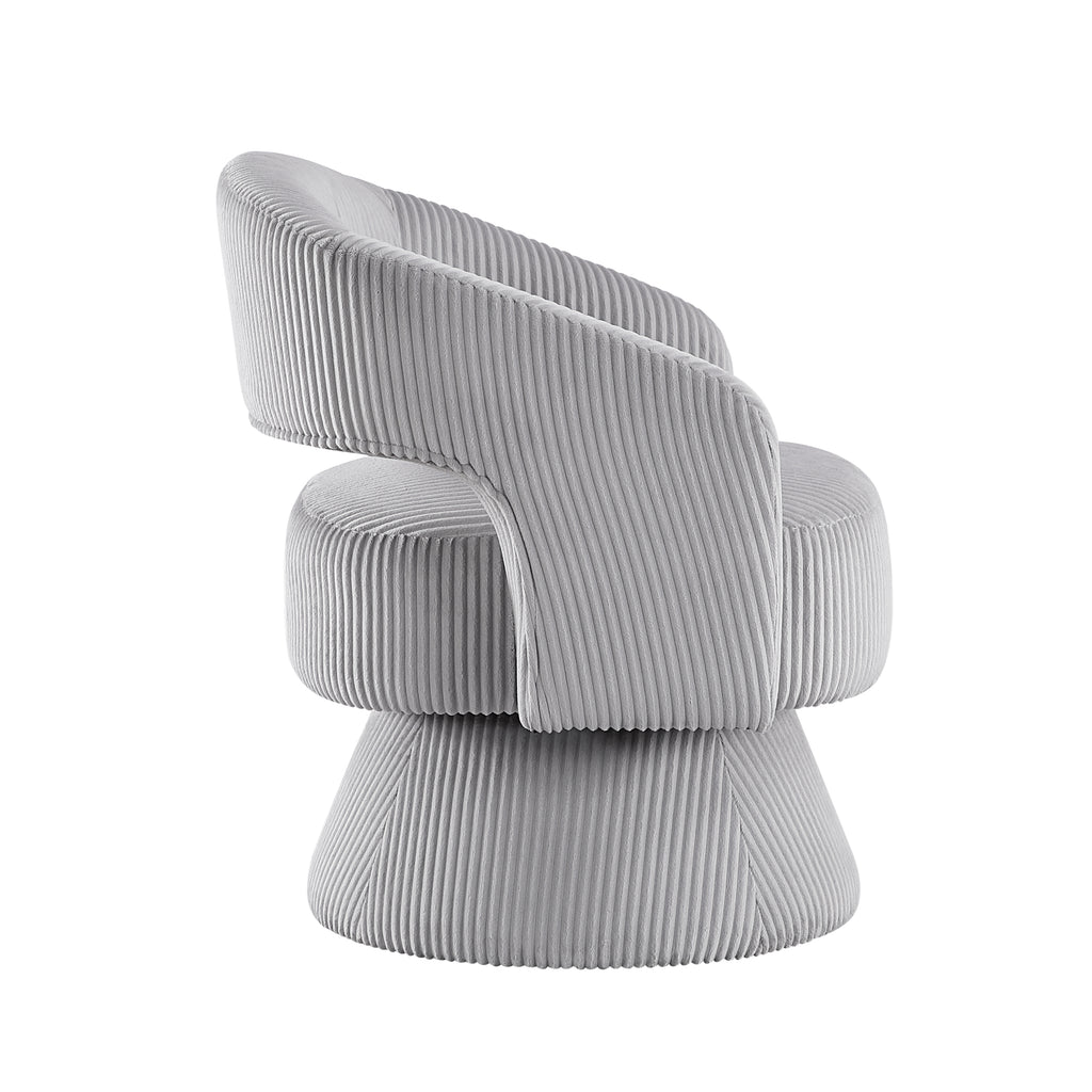 Gray accent chair — styled view