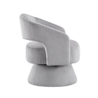 Gray accent chair — styled view