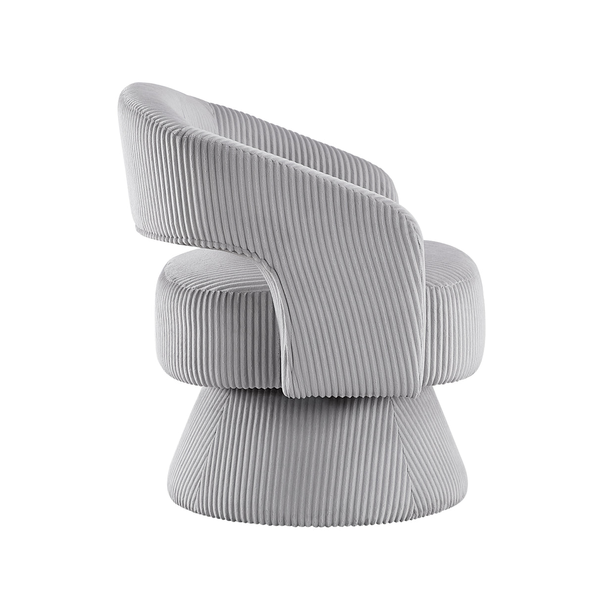 Gray accent chair — styled view