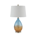 Ombre glass table lamp detail showing the blue glass