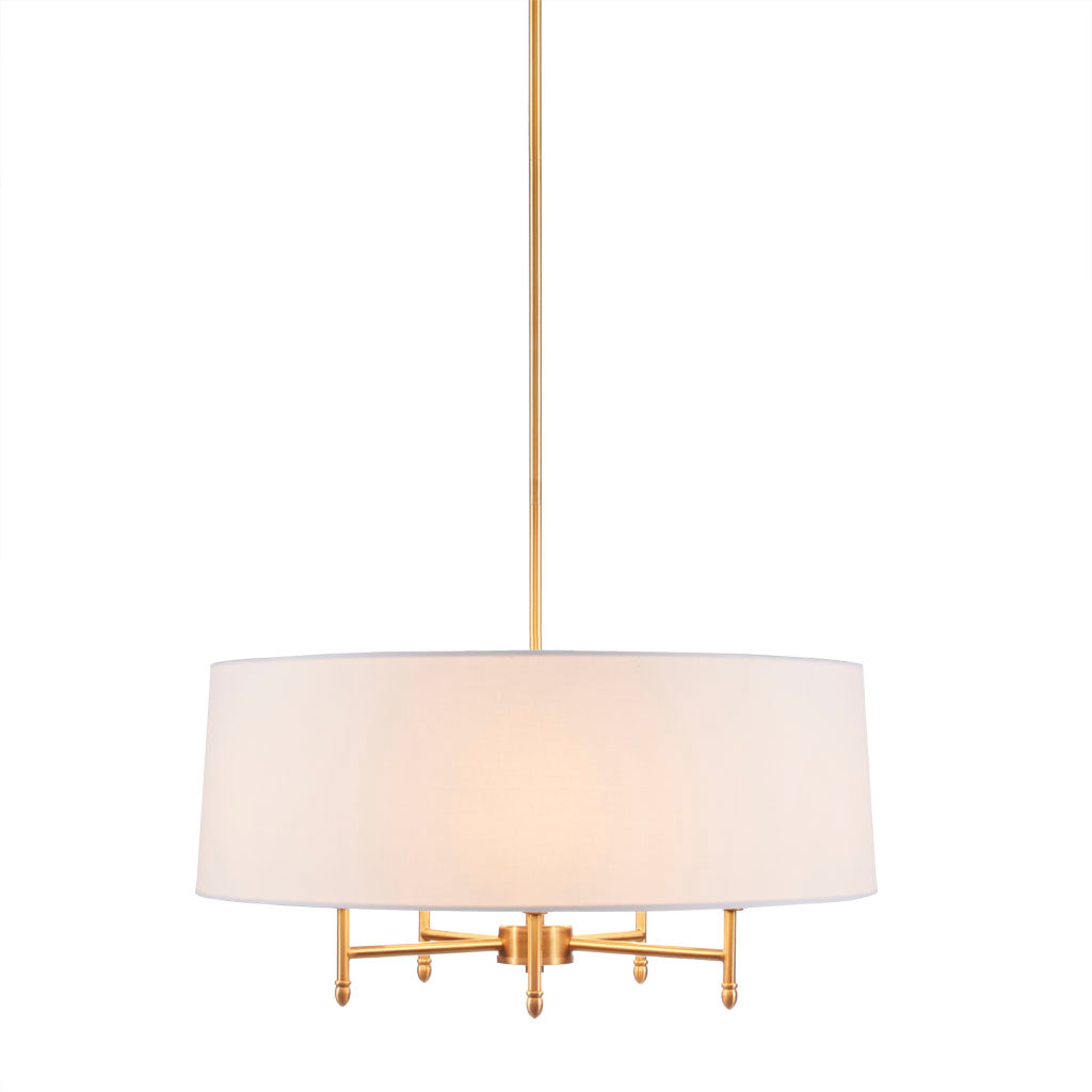 5-light chandelier detail showing the tiltable drum shade