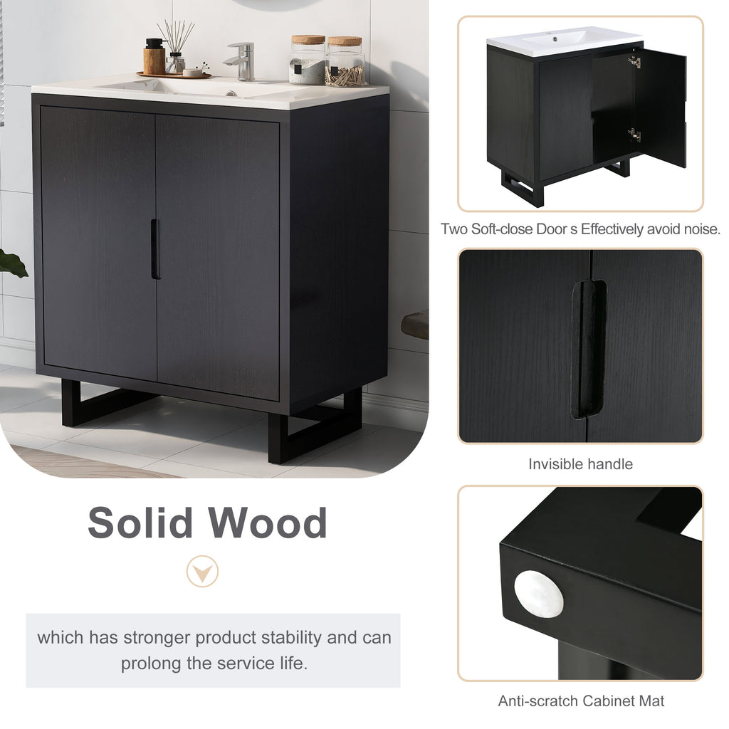 Black bathroom vanity — alternate angle