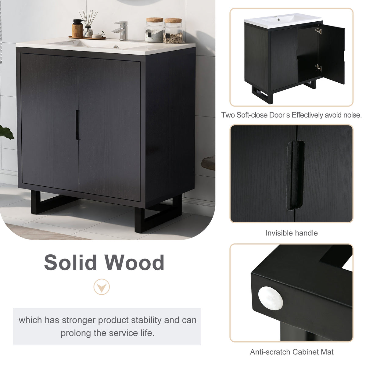 Black bathroom vanity — alternate angle
