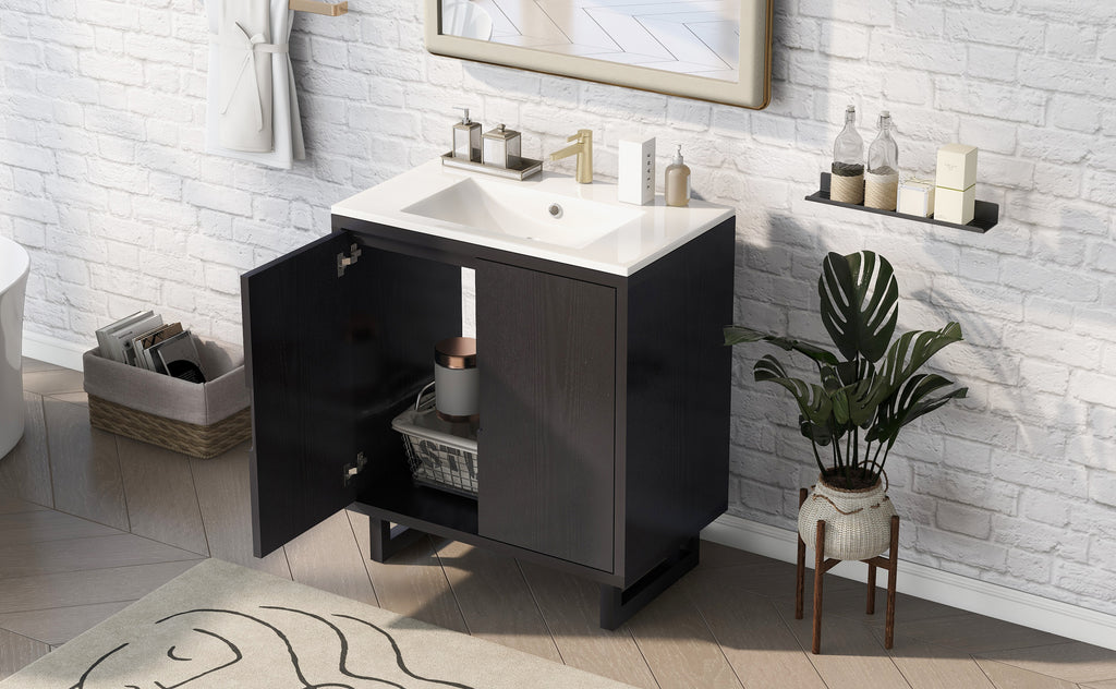 Black bathroom vanity — detail view