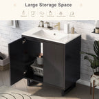 Black bathroom vanity — styled view