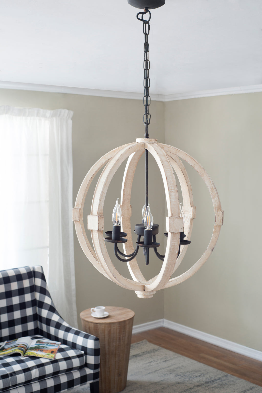 White chandelier — side view