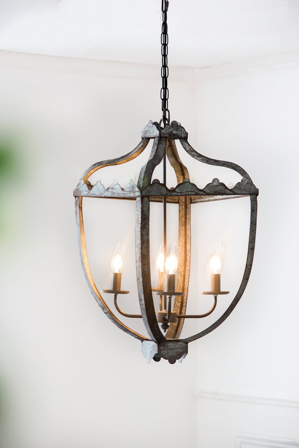 Gray chandelier — styled view