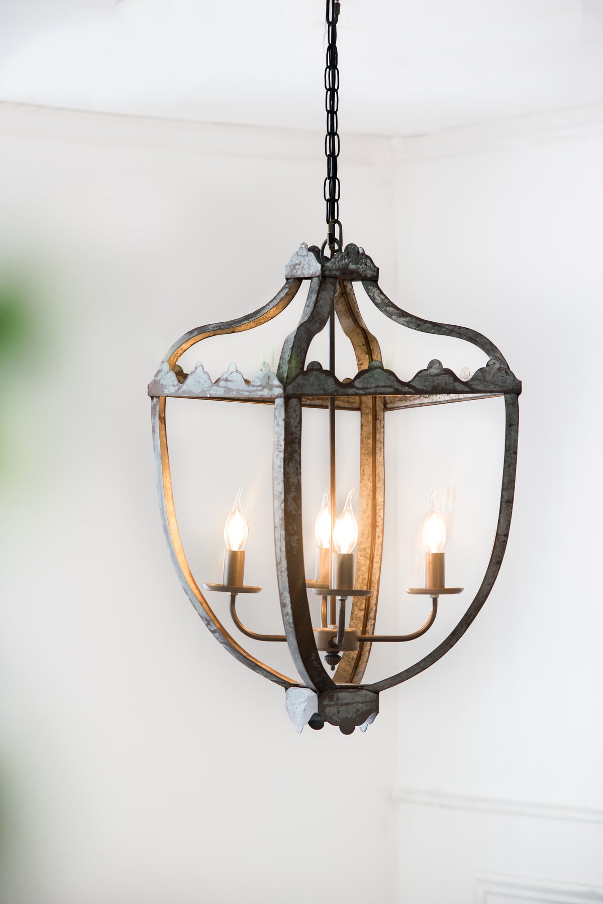 Gray chandelier — styled view