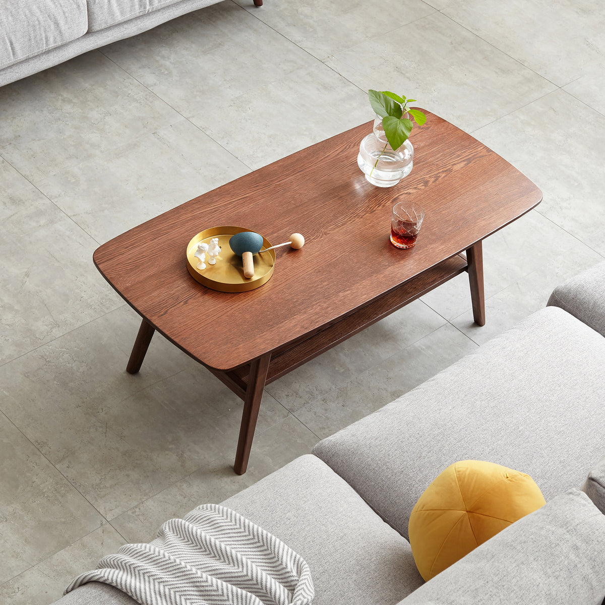 Walnut coffee table — styled view