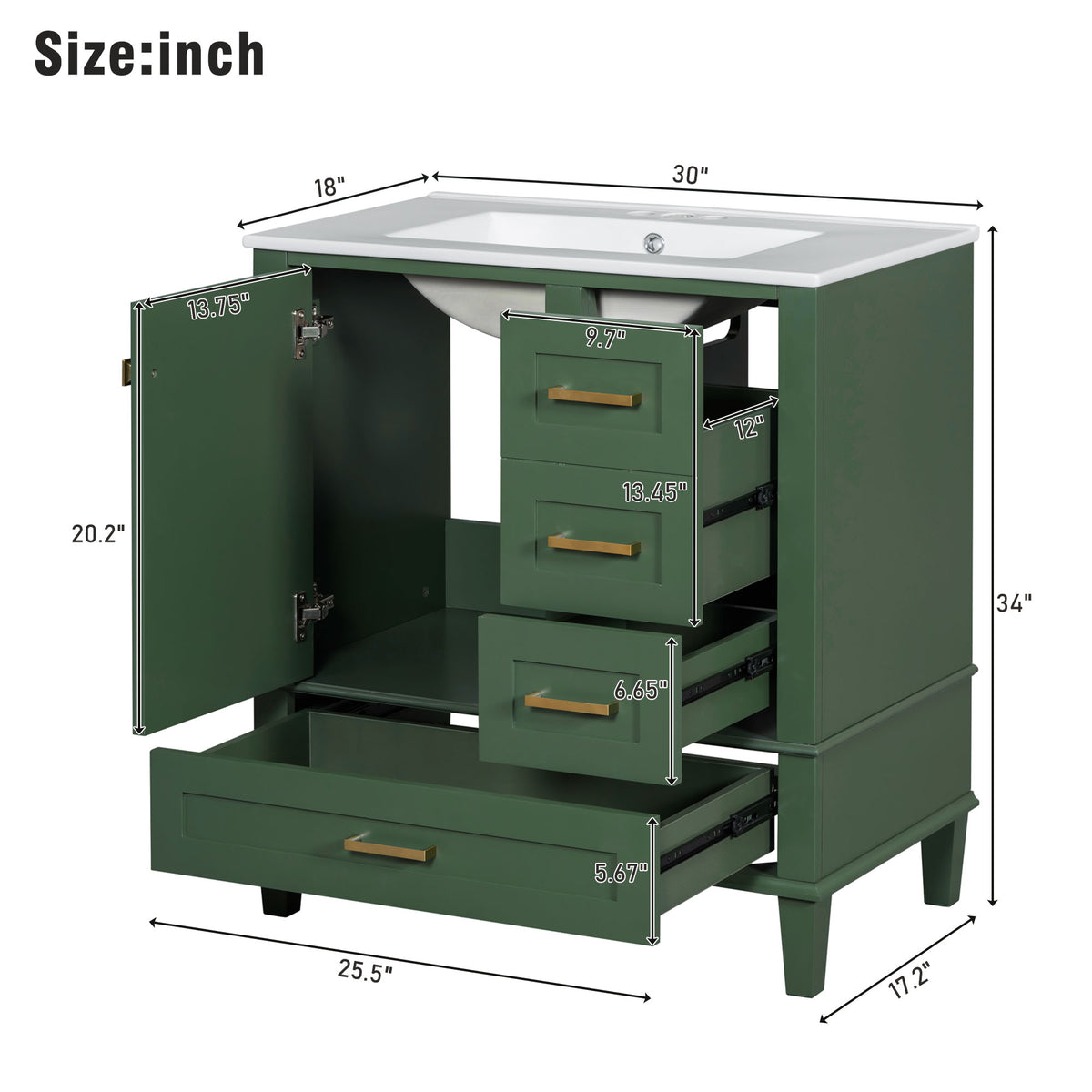 Green bathroom vanity — styled view