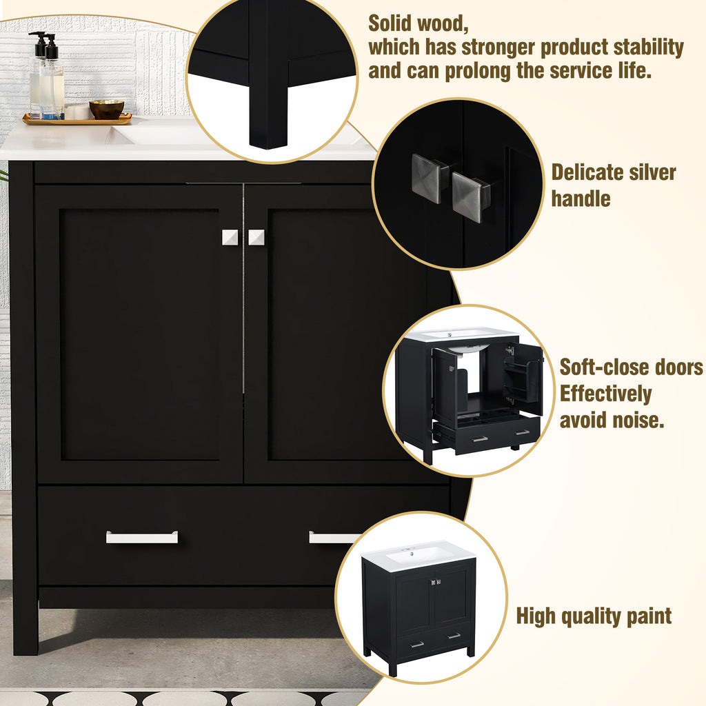 Black bathroom vanity — styled view