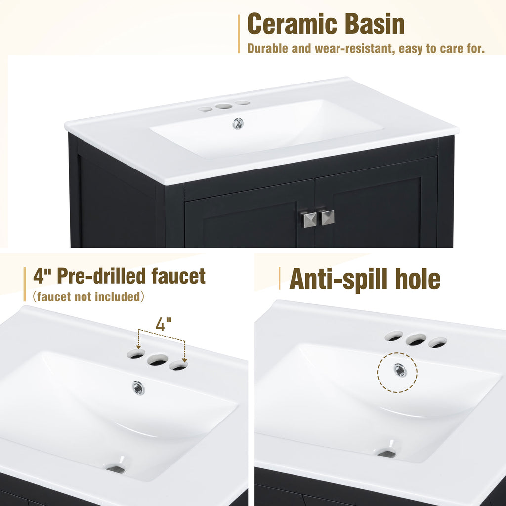Black bathroom vanity — side view