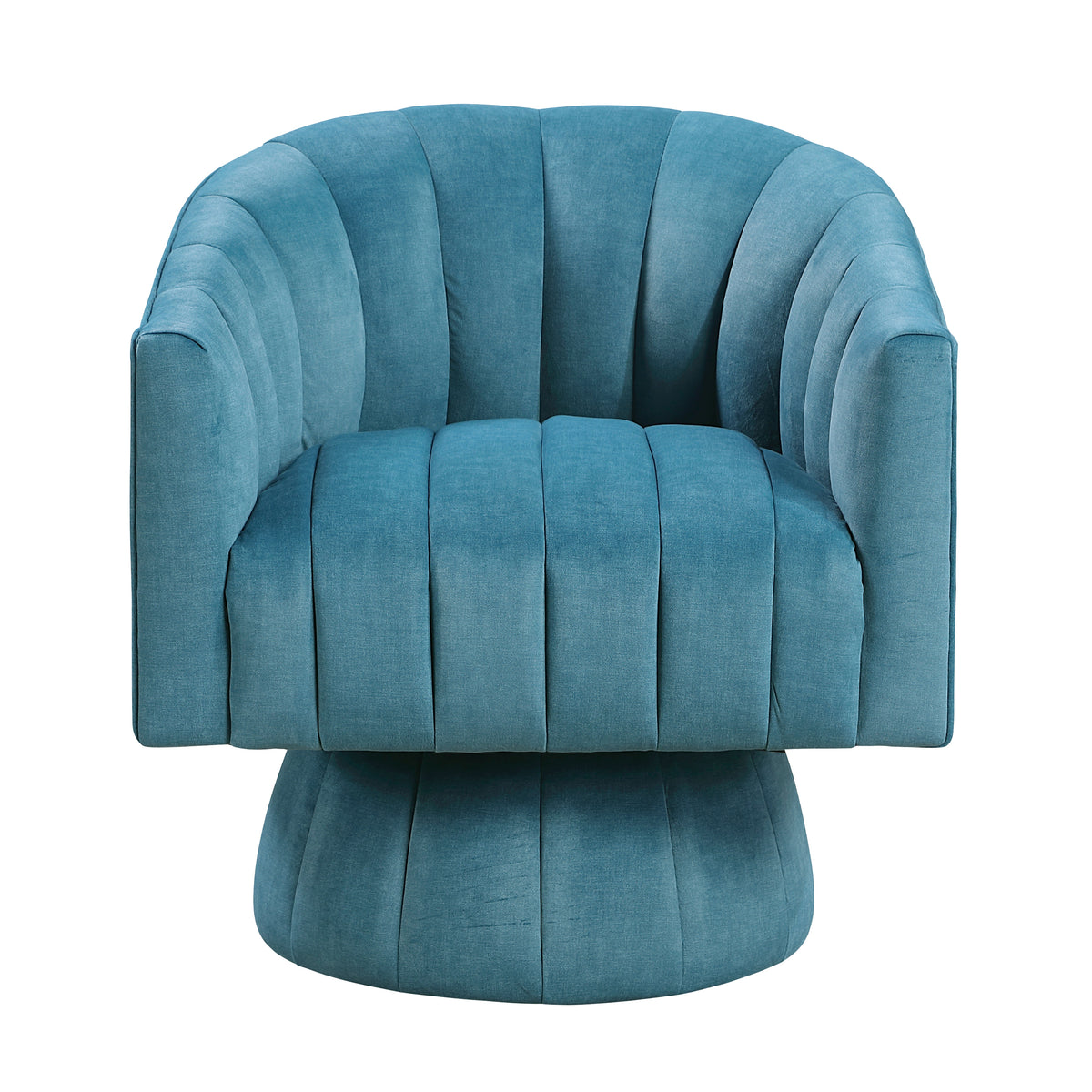 Teal barrel accent chair — front view