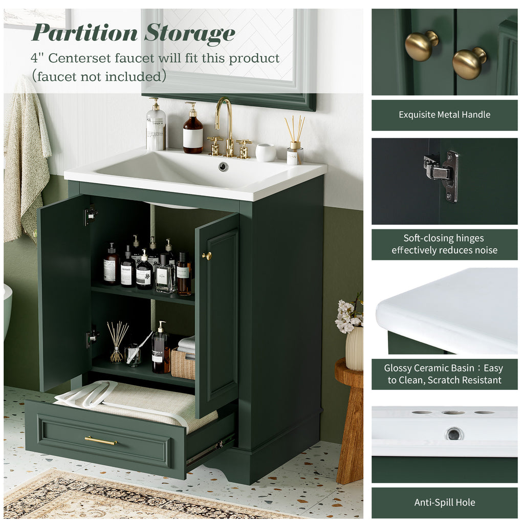 Green bathroom vanity — side view
