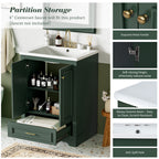 Green bathroom vanity — side view