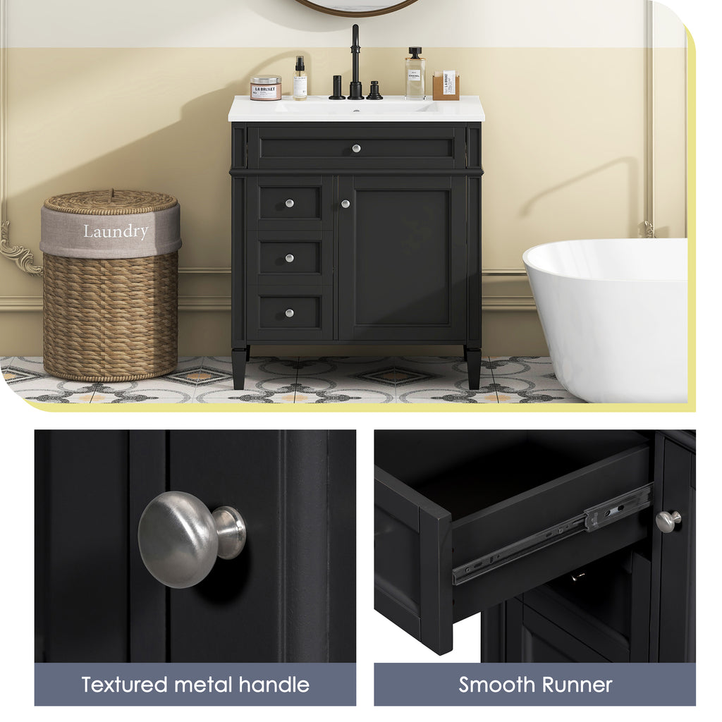 Black bathroom vanity — side view