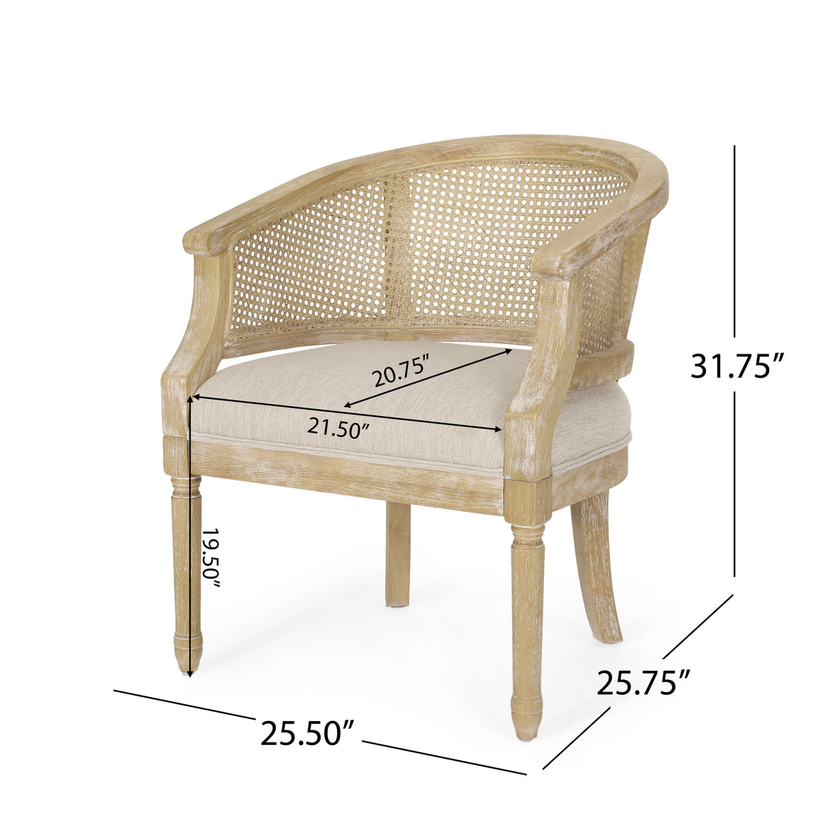Beige accent chair — styled view