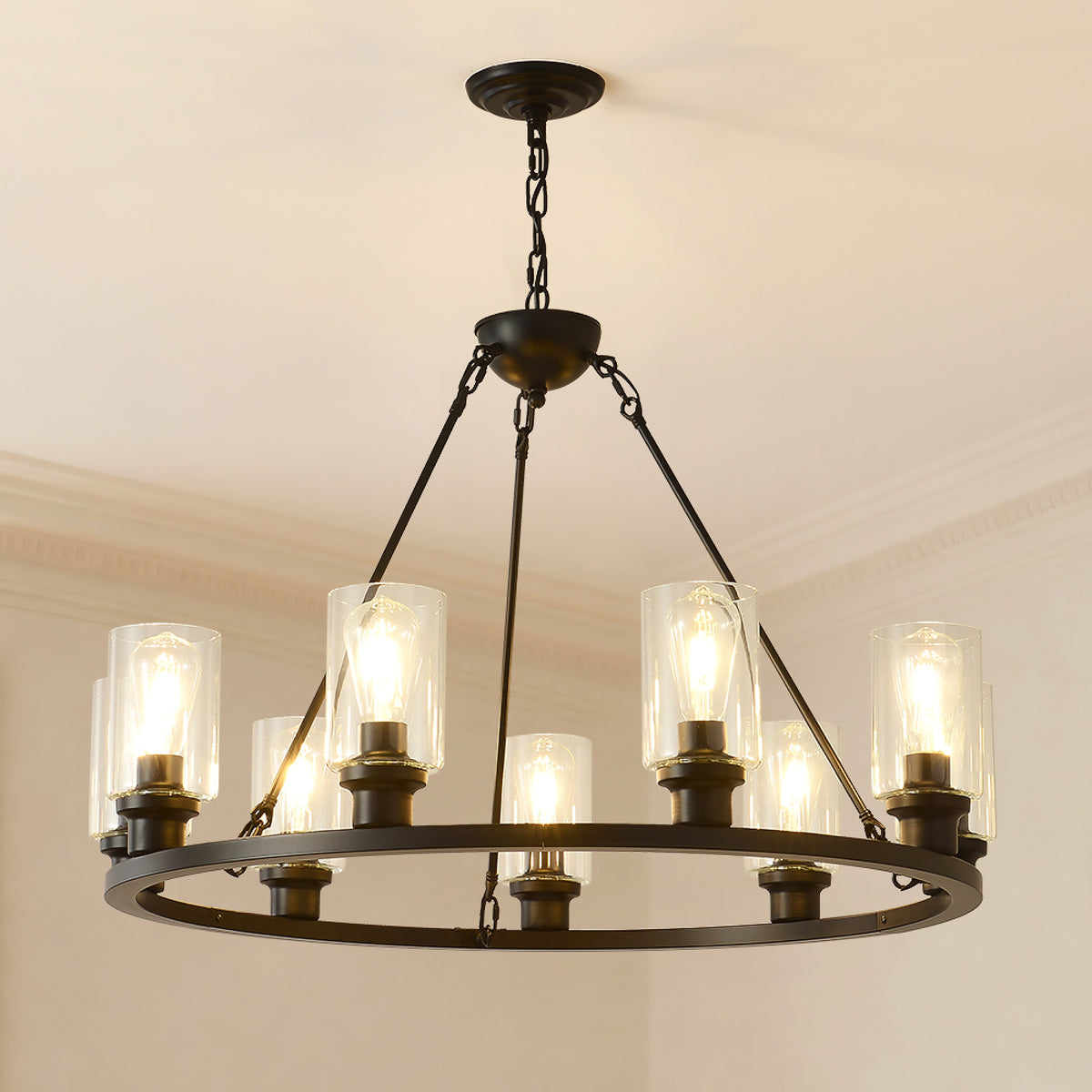 Matte Black chandelier — side view