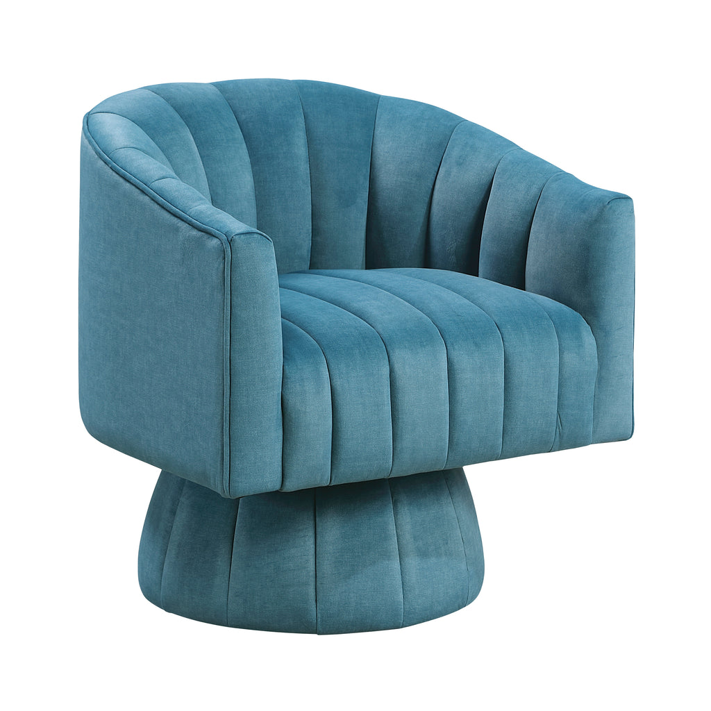 Teal barrel accent chair — detail view