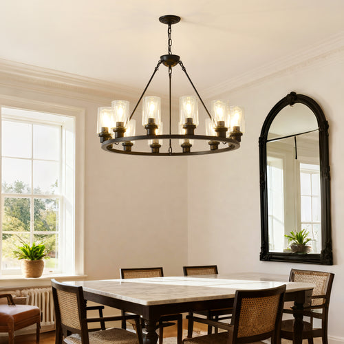 Matte Black chandelier — front view