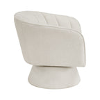 Beige boucle accent chair upholstery and cushion detail