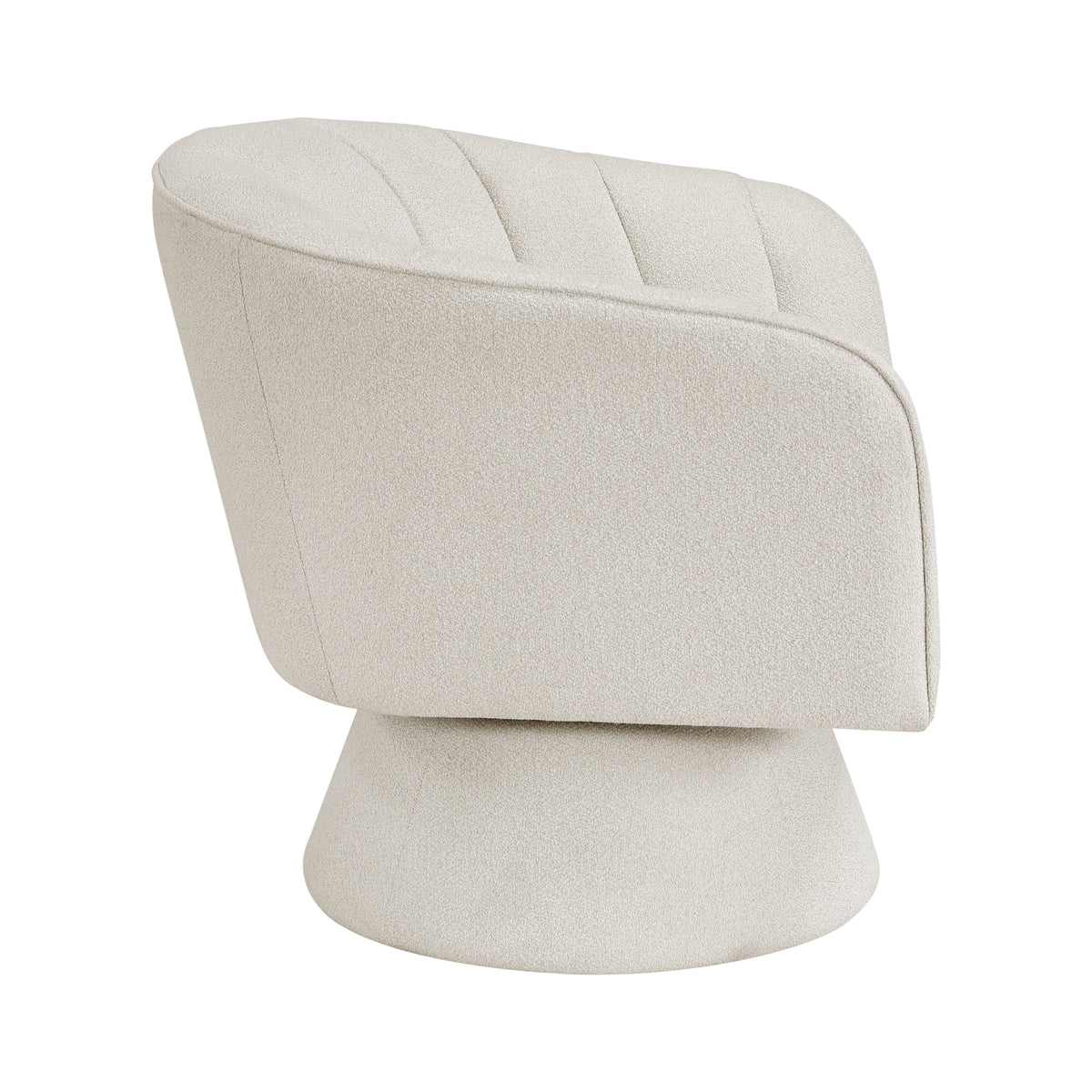 Beige boucle accent chair upholstery and cushion detail