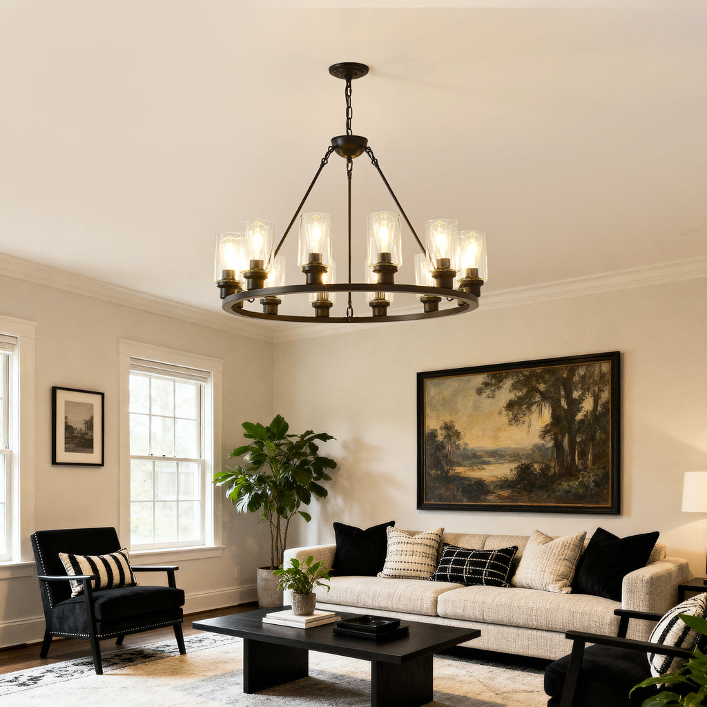 Matte Black chandelier — detail view