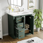 Green bathroom vanity — styled view