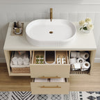 White bathroom vanity — detail view
