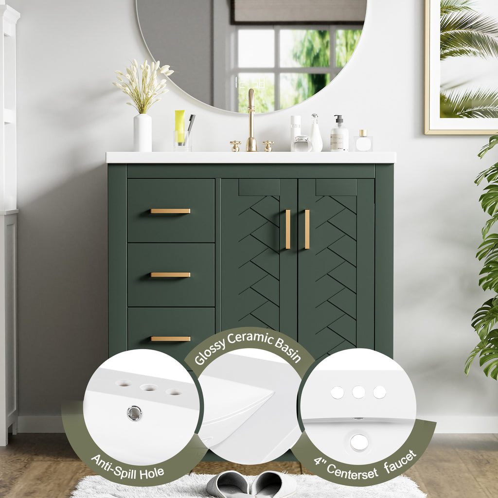 Green bathroom vanity — alternate angle
