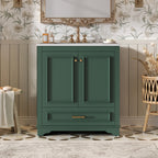 Green bathroom vanity — detail view