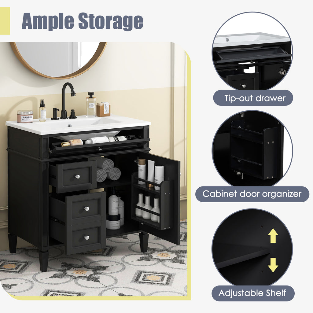 Black bathroom vanity — alternate angle