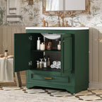 Green bathroom vanity — styled view
