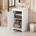 White bathroom vanity — styled view