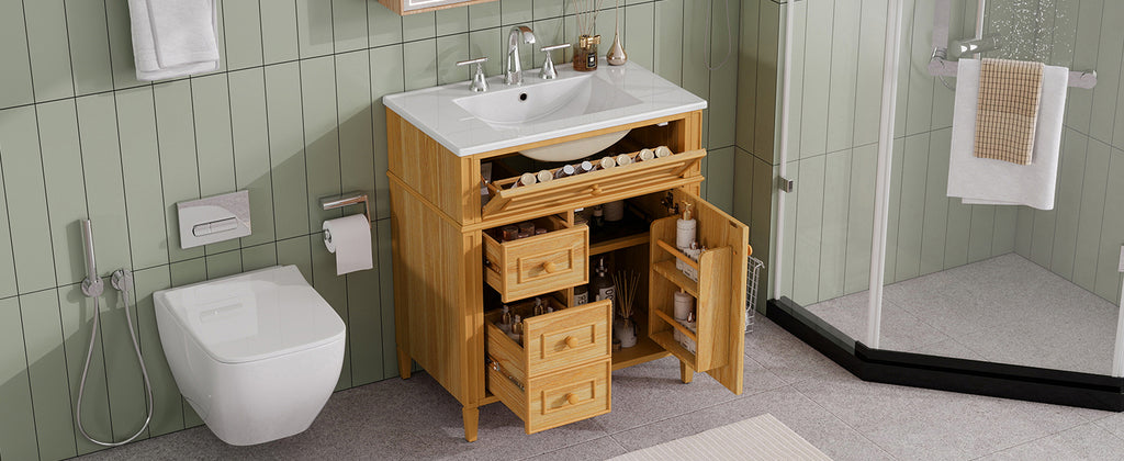 Wood bathroom vanity — product view