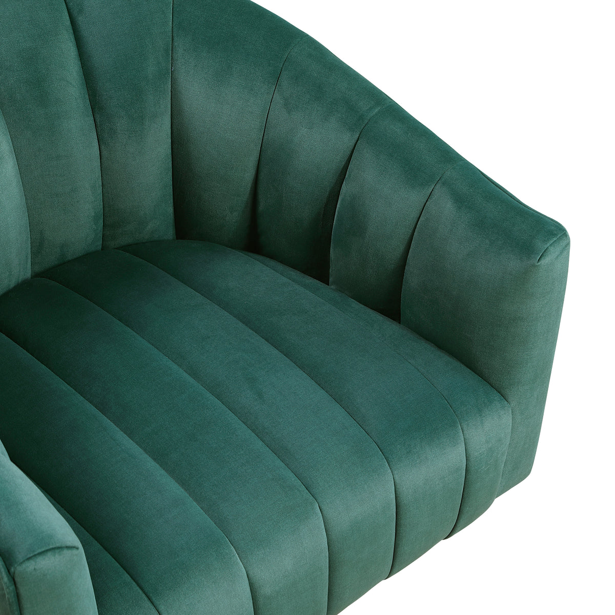 Dark Green barrel accent chair — styled view